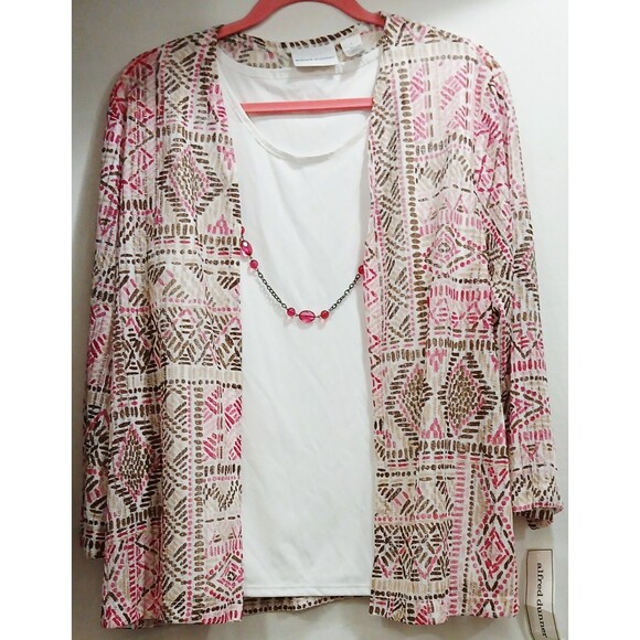 Alfred Dunner Top in Indian Summer with Gold Chain Pink Charm Necklace Large NWT - Picture 1 of 8
